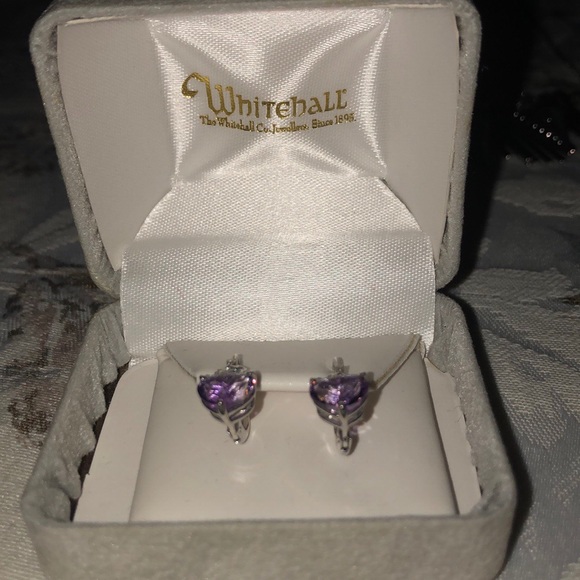 Sterling Silver Earrings with Purple Heart Stone - Picture 5 of 6